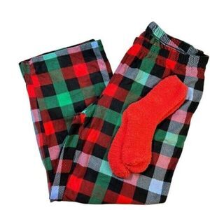 NWT WonderShop Plus Size Red Green Plaid Lounge Sleep Pants & Socks - Size XXL